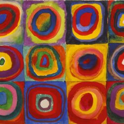 right colours squares filled with bright coloured concentric circles
